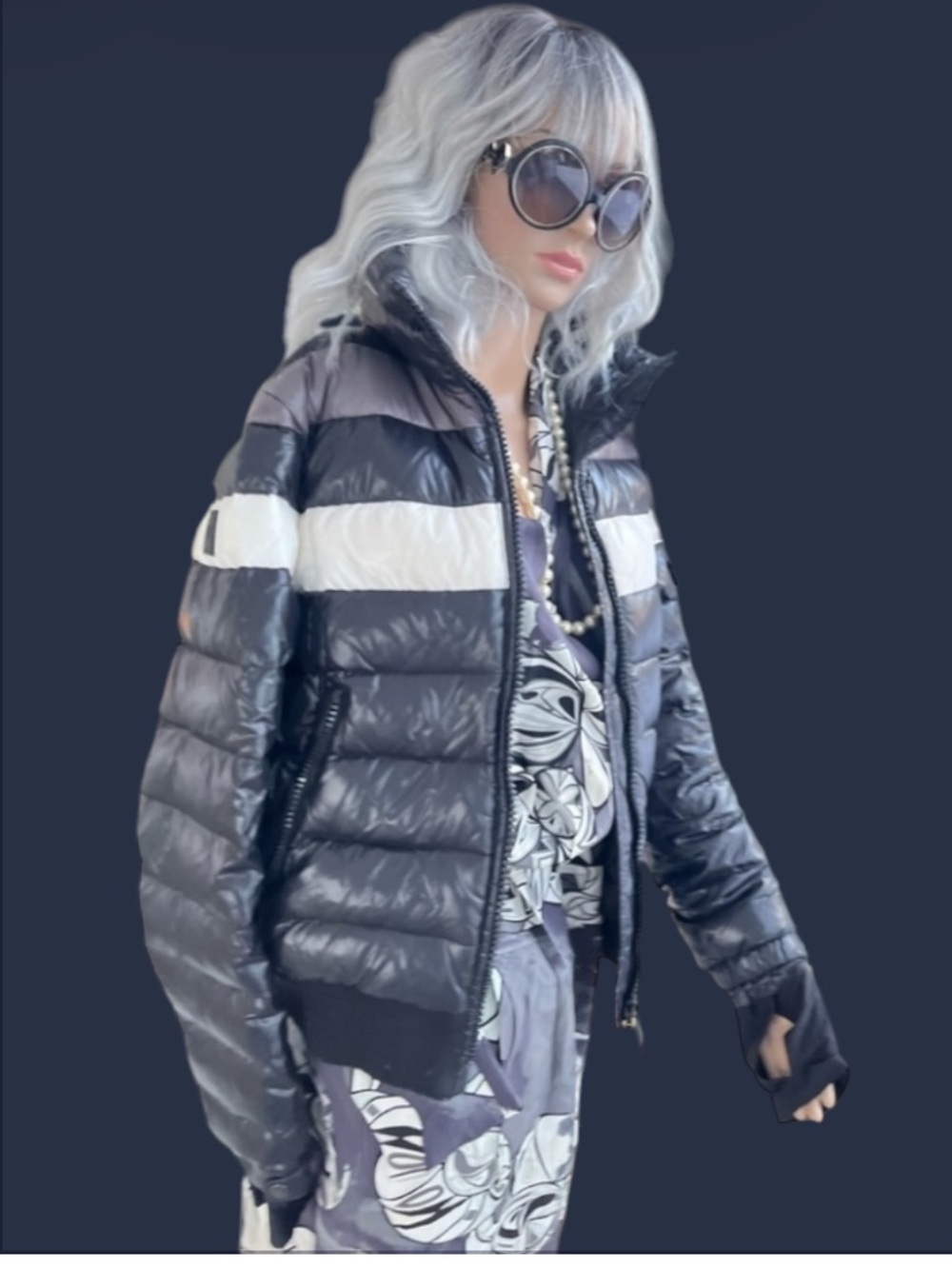 SAM. Black and White Puffer Jacket